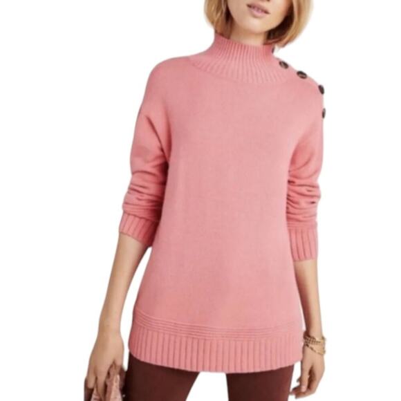 Anthropologie Margarita Sweater Pink‎ Mock TurtleNeck Large Womens Long Sleeve - Picture 1 of 10